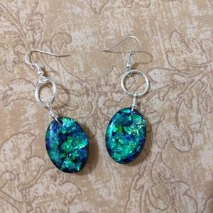 OOAK Green and Blue opalescent earrings
